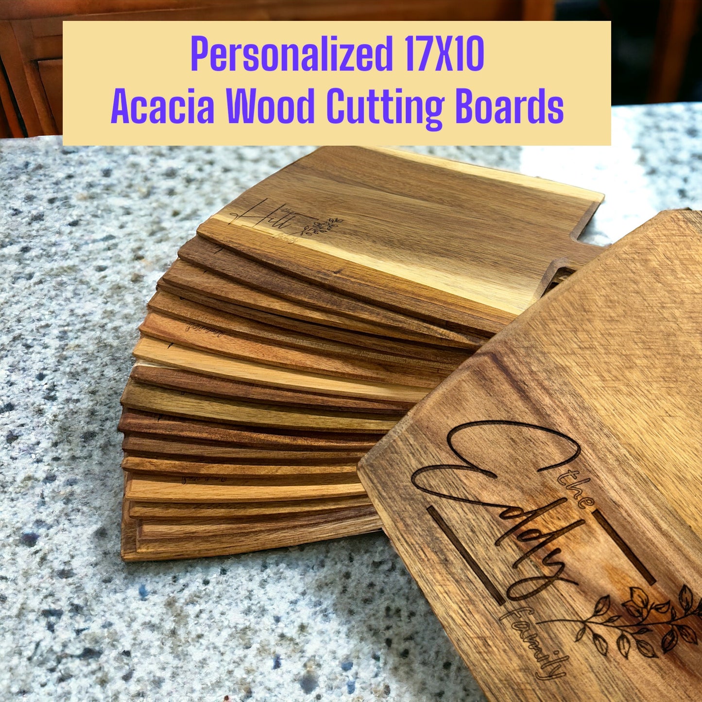 Acacia wood cutting board 17X10 - Laser engraved